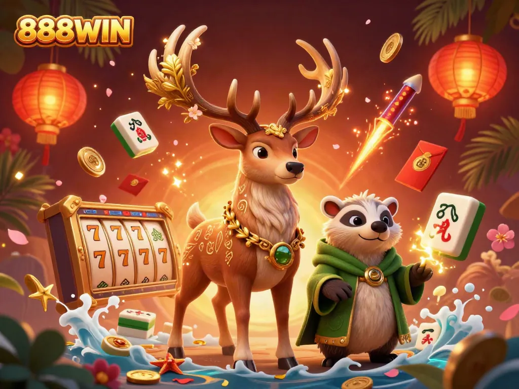 Engage with thrilling games at 888WIN, featuring rich visuals of a magical casino scene.