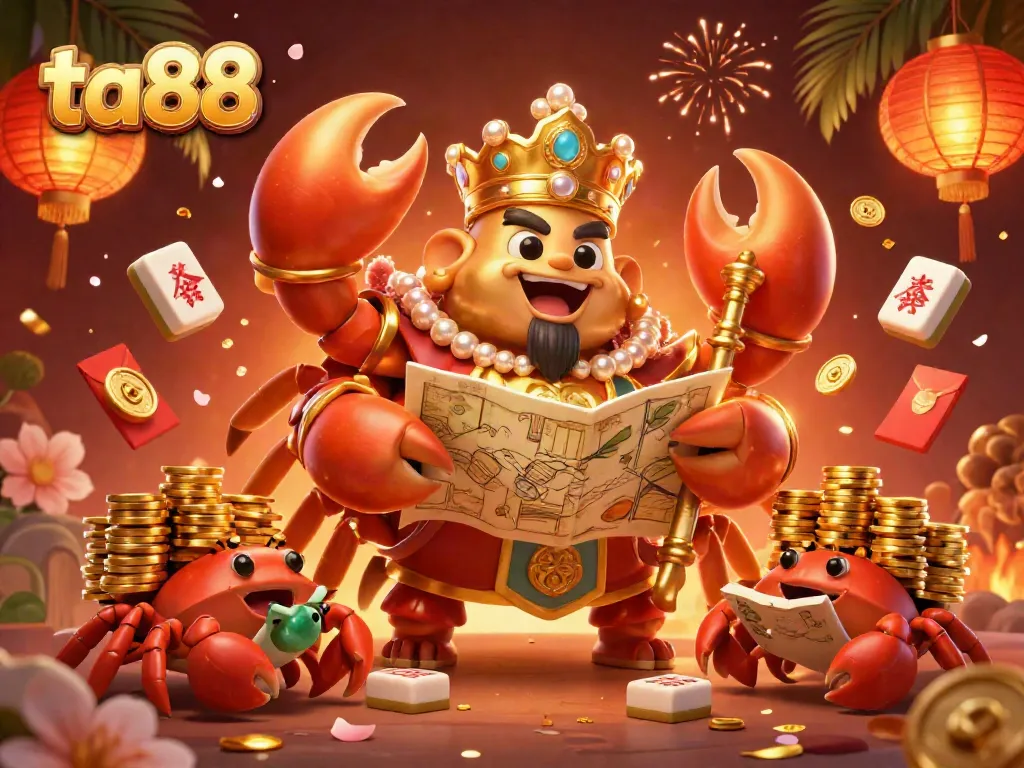 Experience thrilling gameplay at ta88 with golden crab emperor and festive elements in a rich, vibrant casino scene.