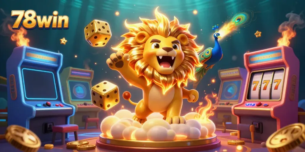 Experience the excitement of 78win with a vibrant casino-themed illustration featuring gaming elements.
