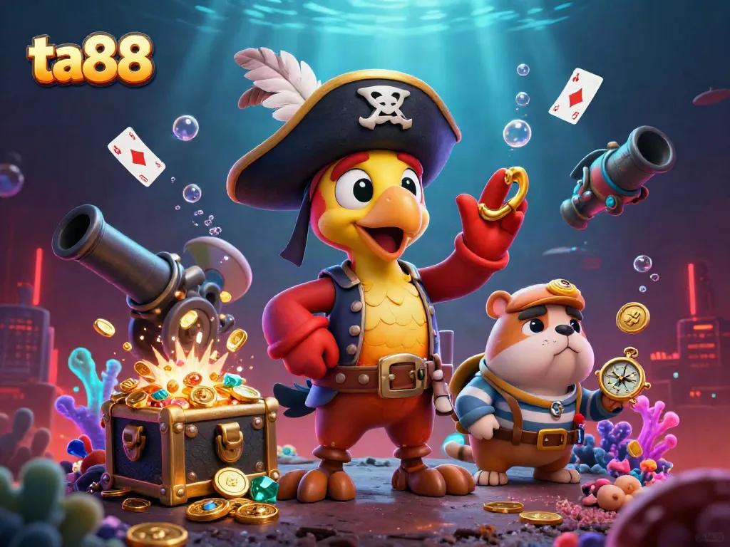 Join the thrilling adventure at ta88 with a pirate captain and his crew amid bursting treasure and casino elements.