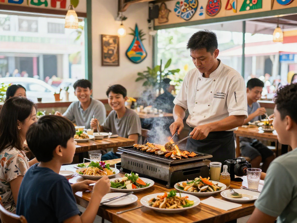 Delicious rokok 88 seafood dish served at Tarachan Huahin restaurant with vibrant decorations