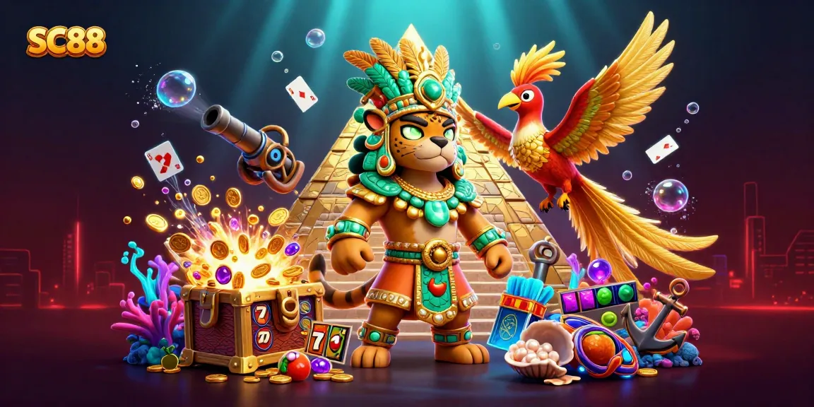 Engage with SC88's casino adventure featuring vibrant 3D characters among dynamic slot game elements.