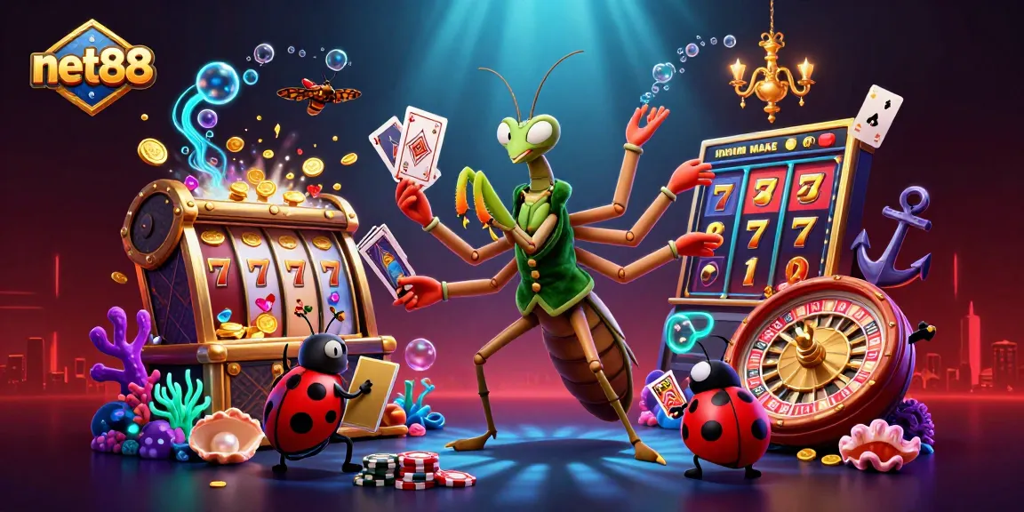 Experience the excitement of net88's vibrant casino scene with dynamic slot elements and lively characters.