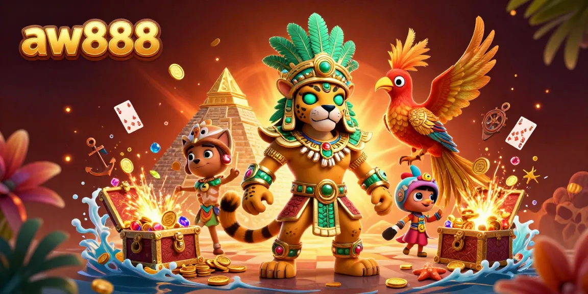 Experience thrilling gaming with aw888's vibrant casino culture in this dynamic 3D casino illustration.