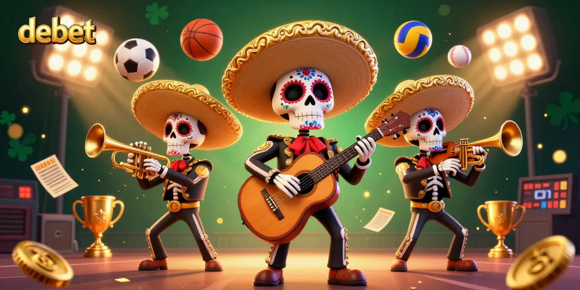 Bet on debet with a vibrant 3D casino scene featuring a mariachi band and flying sports elements.