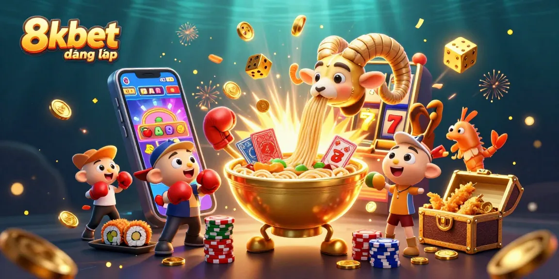 Experience vibrant casino action with 8xbet đăng nhập, showcasing a unique ramen bowl dealer and casino elements.