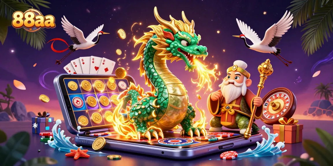 Experience the vibrant excitement of 88aa with a mystical dragon and dynamic gaming elements.