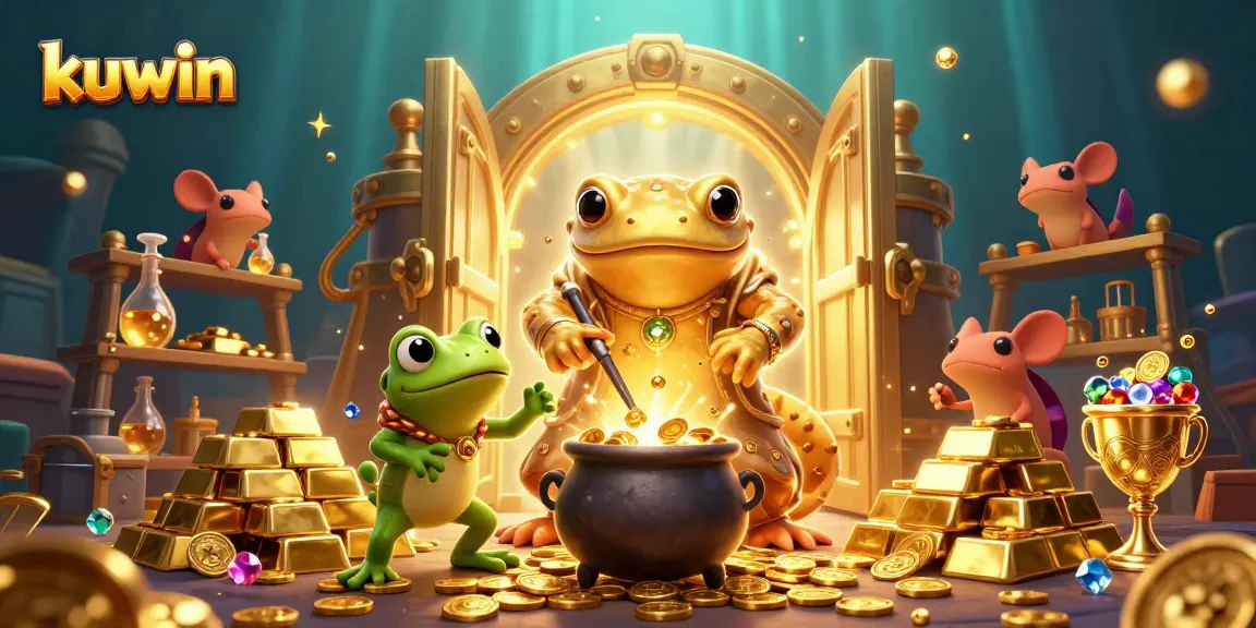 Kuwin transforms base metals into gold coins in a vibrant casino setting filled with treasure.