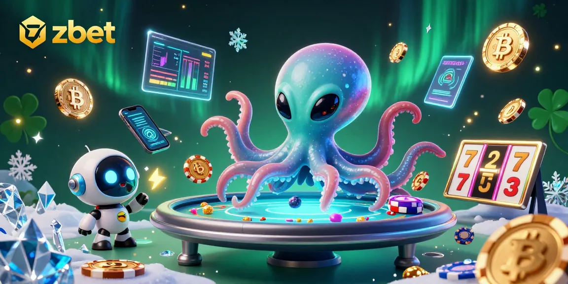 Engage in zbet casino action with a colorful 3D alien poker scene featuring slots, cryptocurrency, and excitement!